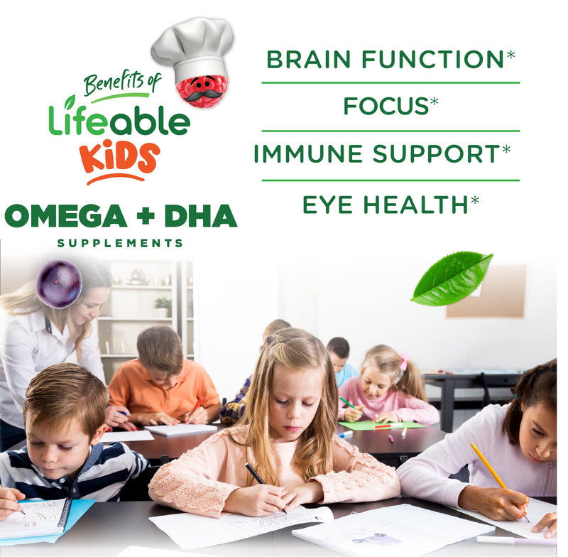 Lifeable Omega 3 for Kids Gummies | with Vegan DHA Supplement | Kids Omega 3 Fish Oil Alternative from Plant Based Flaxseed Oil | Great Tasting Supplement | 60 Gummies