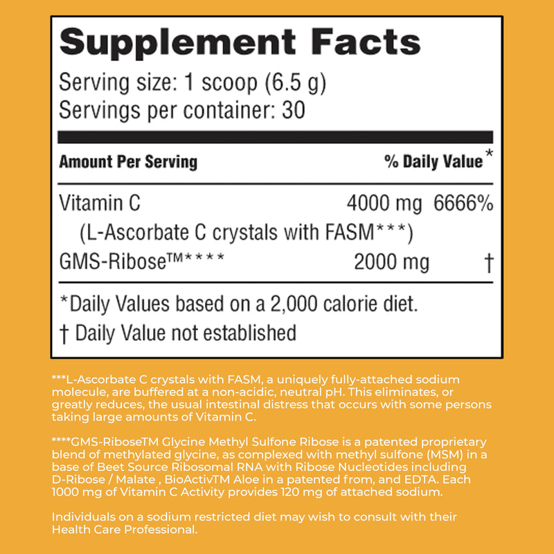 American Nutriceuticals Vitamin C Powder Sugar Free - Immune Booster -Non-Acidic - No Upset Stomach, No Gas - 4000mg (30-Day Supply) 7.05 Ounce (Pack of 1)