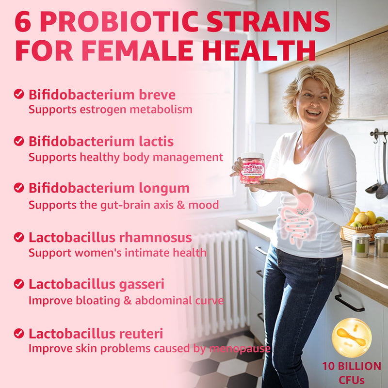 Menopause Gummies Supplement for Women w/ Black Cohosh for Hot Flashes | Menopause Support Vitamins Gummies w/ Probiotics, Ashwagandha, Red Clover, Over 50 Hormone Support, Sugar Free, Vegan, 60ct 60 Count (Pack of 1)