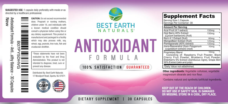 Best Earth Naturals Antioxidant Supplement with Pomegranate, Mangosteen, Goji Berry Capsules for Immune Support - 30 Day Supply 30 Count (Pack of 1)