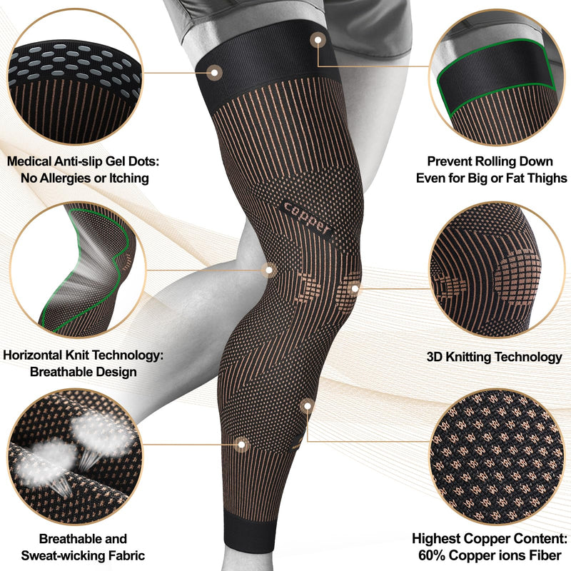 NEENCA Copper Compression Leg Sleeve, Ultra-thin Full Leg Sleeve with Copper Ions Infused Fabric for Knee Pain Relief, Muscle Recovery, Swelling, Inflammation, Promotes Circulation, Sports, Workout... Medium High Copper - BeesActive Australia