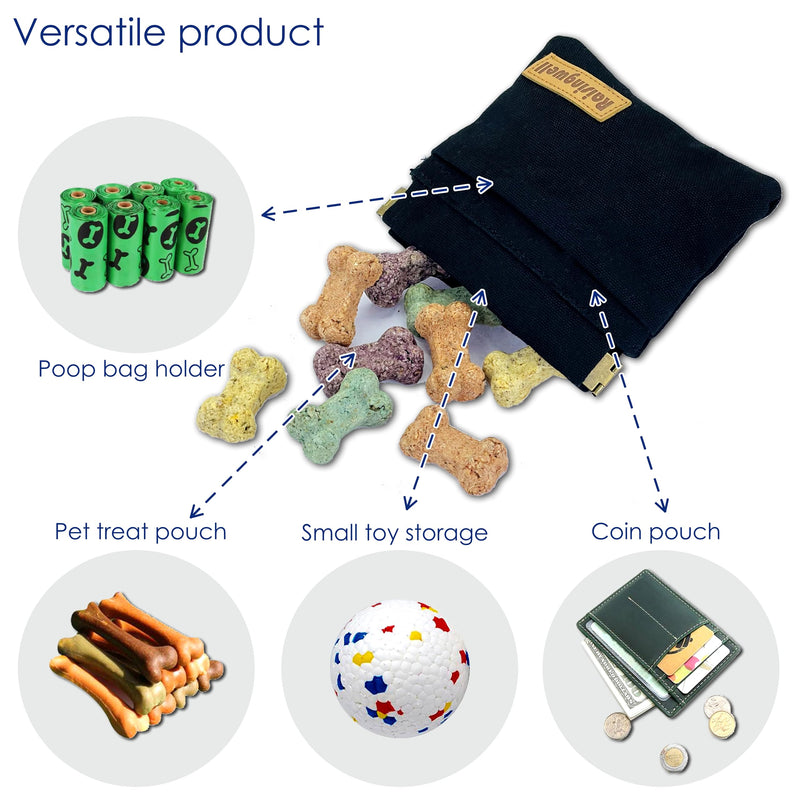 Dog Treat Pouch, Black Pocket Sized Pet Training Pouch, Cotton Fabric, Hand Free Dog Walking Bag with Carabiner, Self-Closing Pet Feed Snack Reward, for Pet Puppy Travel or Outdoor Use a.Black - BeesActive Australia