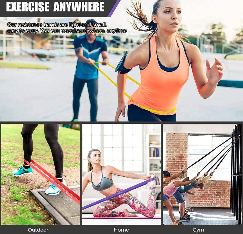 VEICK Resistance Bands for Working Out, Exercise Bands, Workout Bands, Pull Up Assistance Bands, Long Heavy Stretch Bands Set for Men and Women, Power Weight Gym at Home Fitness Equipment Purple/Black/Red/Yellow(0.3-1.1in) - BeesActive Australia