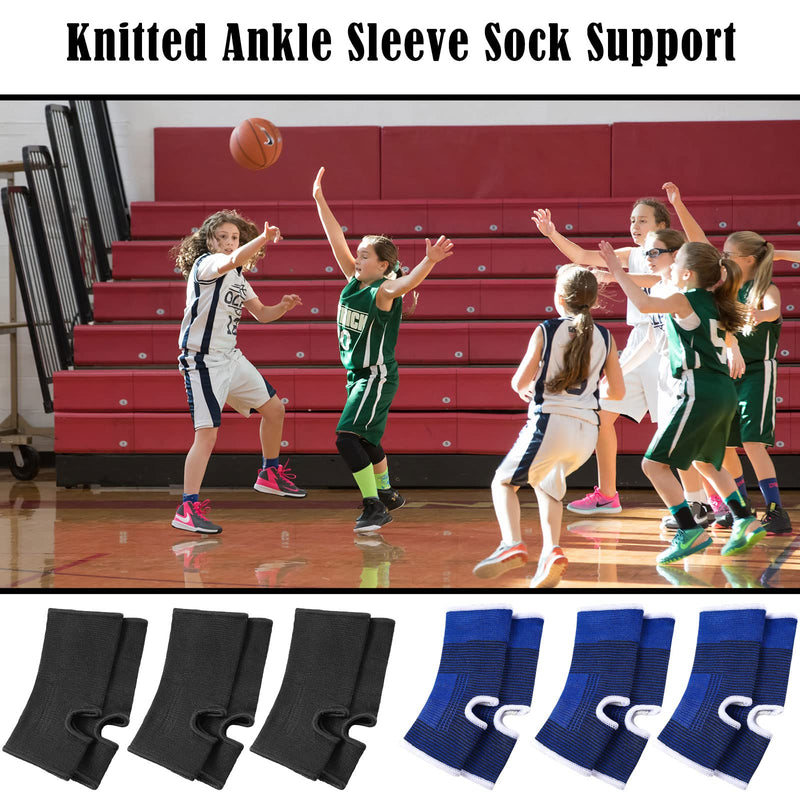 Loopeer 6 Pairs Kid Compression Ankle Brace Knitted Breathable Ankle Support Sleeve Socks Plantar Fasciitis Braces for Girls Boys Kids Sprained Running Fitness, Blue and Black - BeesActive Australia