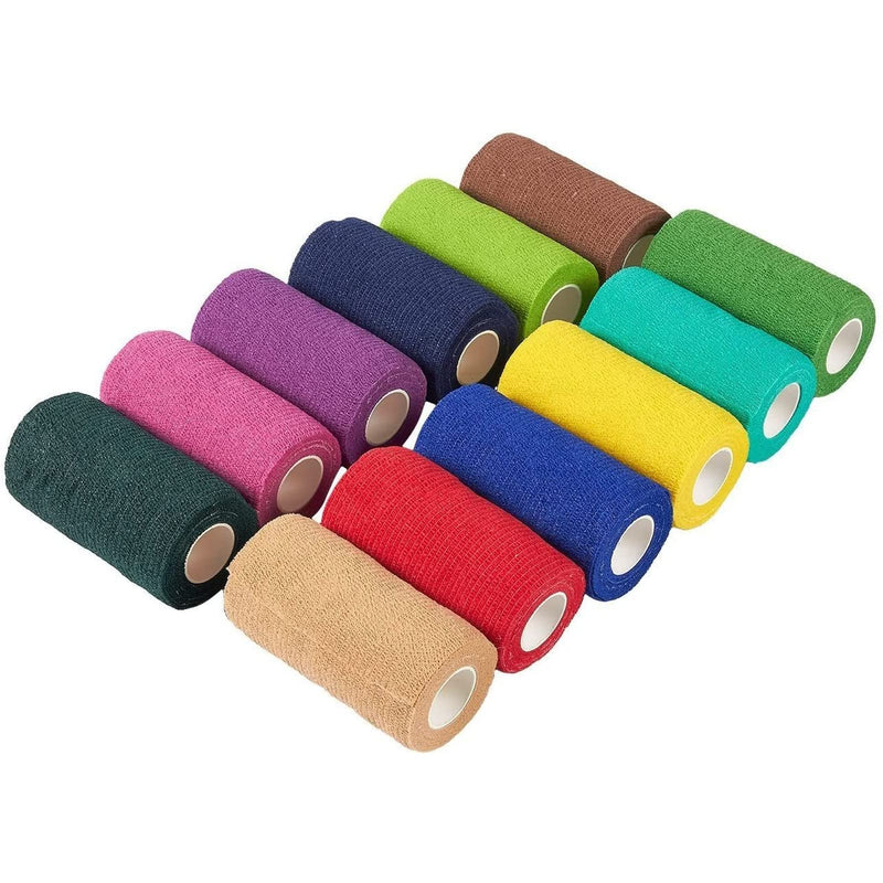 Juvale 12 Rolls Colorful Self Adhesive Bandage Wrap 4 Inch Wide x 5 Yards - Cohesive Vet Tape for First Aid, Sports, Tattoo (12 Colors) 12 Count (Pack of 1) - BeesActive Australia