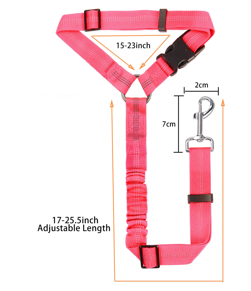 YAOHDAO Dog Seat Belt Harness for Car, Restraint Adjustable with Elastic Bungee Buffer Headrest for Vehicle, 360 Degree Swivel Nylon Pet Safety Seat Belts Car Harness (Pink No Seat Belt Buckle) Pink No Seat Belt Buckle - BeesActive Australia