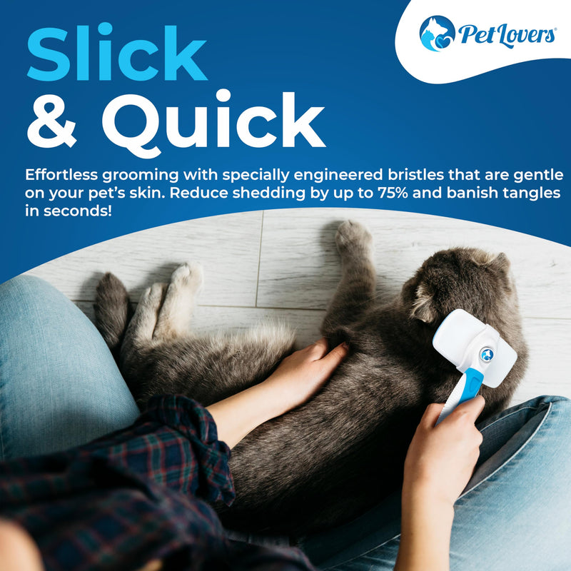 PetLovers EzSlicker Self-Cleaning Brush - Dog Brush for Shedding, Gentle Slicker Brush for Cats, Tangle-Free Grooming Comb with Soft Bristles & Ergonomic Handle for Stress-Free Grooming - BeesActive Australia