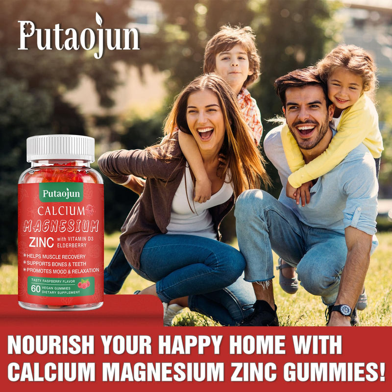 High Absorption Calcium Magnesium Zinc Gummies, Sugar Free Calcium Magnesium Zinc Supplement with D3 | Bone & Teeth Strength | Muscle & Nerve Function | Vegan | Raspberry Flavor | 2 Pack 2pack