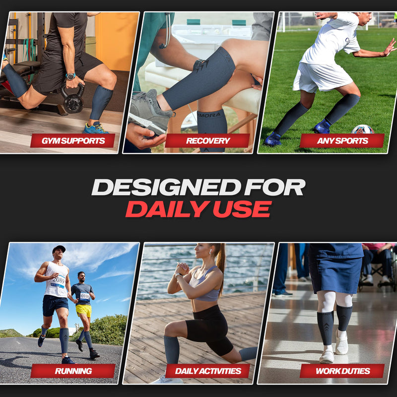 Rymora Calf Compression Sleeves Men Women - Leg Compression Sleeve Footless Socks - Shin Splint Relief Fitness Running Medium Charcoal - BeesActive Australia