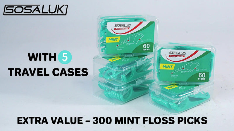 300 Count Mint Floss Picks – Dental Flossers with 5 Travel Cases, Helps Prevent Cavities, Remove Plaque & Freshen Breath – Premium Toothpicks for Family