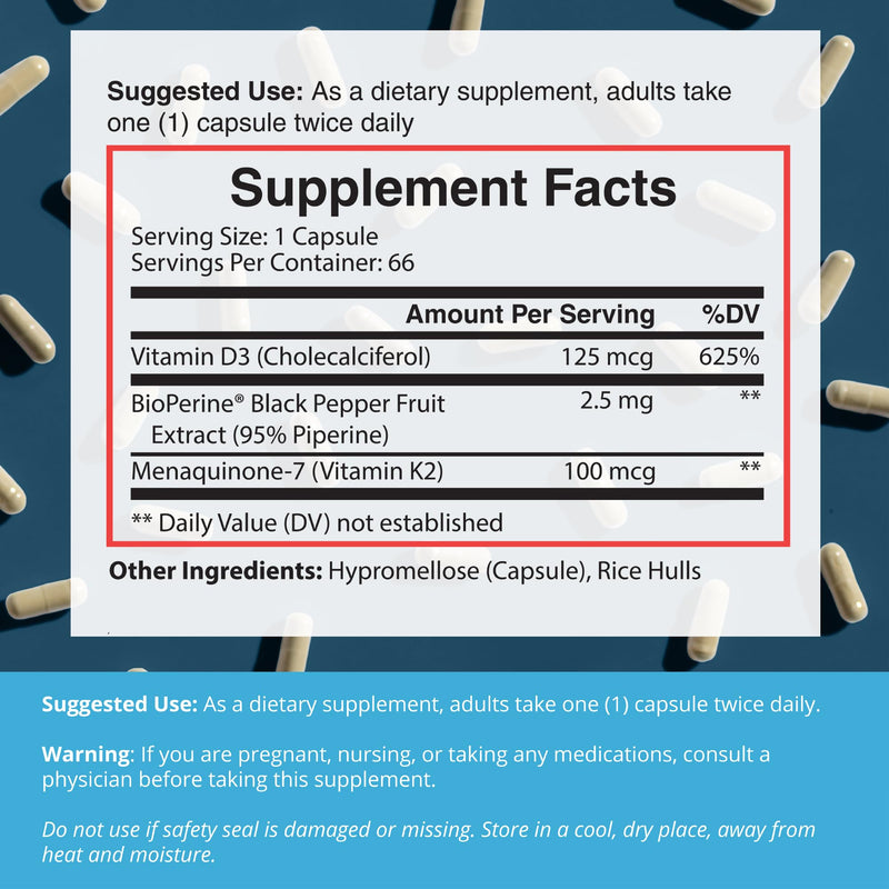 Dr. Boz Vitamin K2+D3 Capsules with BioPerine, 66 Count