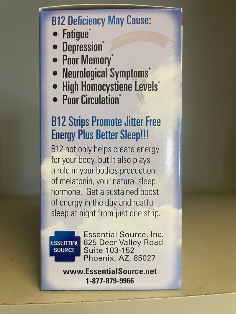 Essential Source B12 Methylcobalamin 2000mcg Energy Strips, 30 Strips | Sublingual B12 Vitamins With Biotin, B6, 5-MTHF L-methylfolate, Support Nerve Function, Clean Energy Boost, Organic Folate 30 Count (Pack of 1)