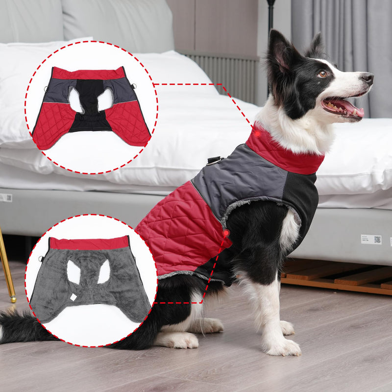 Warm Fleece Dog Coats for Small Dogs,D-Rings Waterproof Puppy Jacket for Cold Winter,Red M Medium (Pack of 1) Red - BeesActive Australia