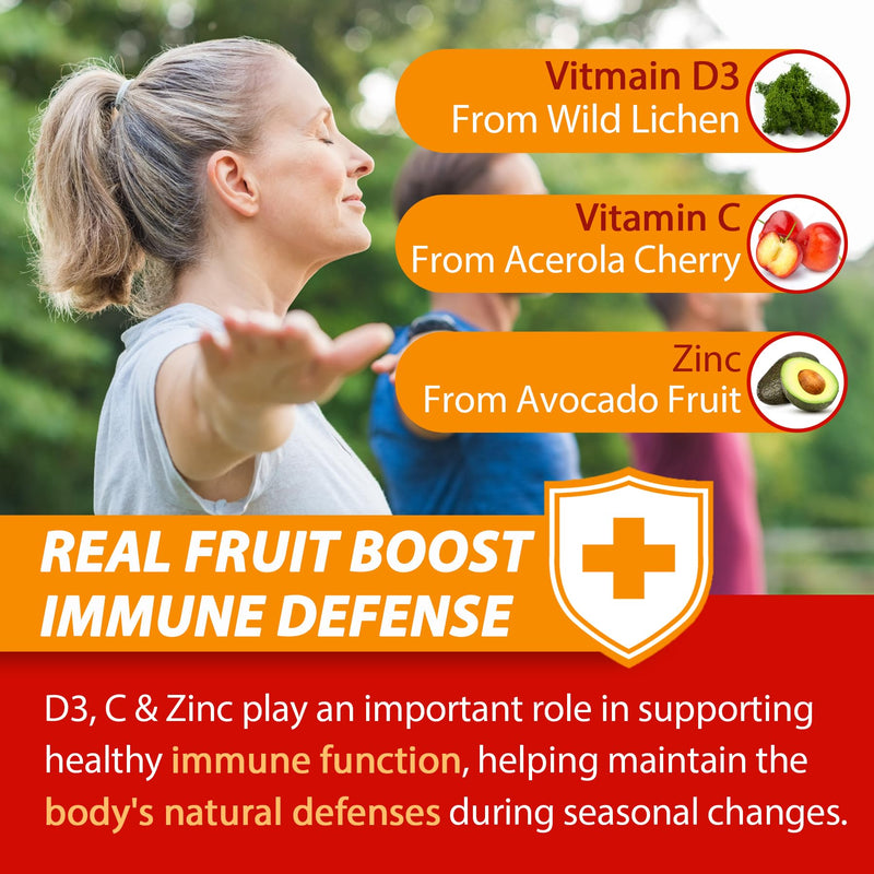 Vitamin C + D3 + Zinc Immune Support Gummies for Adults 50 Plus Elderberry | Vitamin C + D3 + Zinc Gummies for Adults 50 +, Sugar Free Immune Support Supplement w/ Elderberry, Echinacea, Quercetin,1Pack 60 Count (Pack of 1)