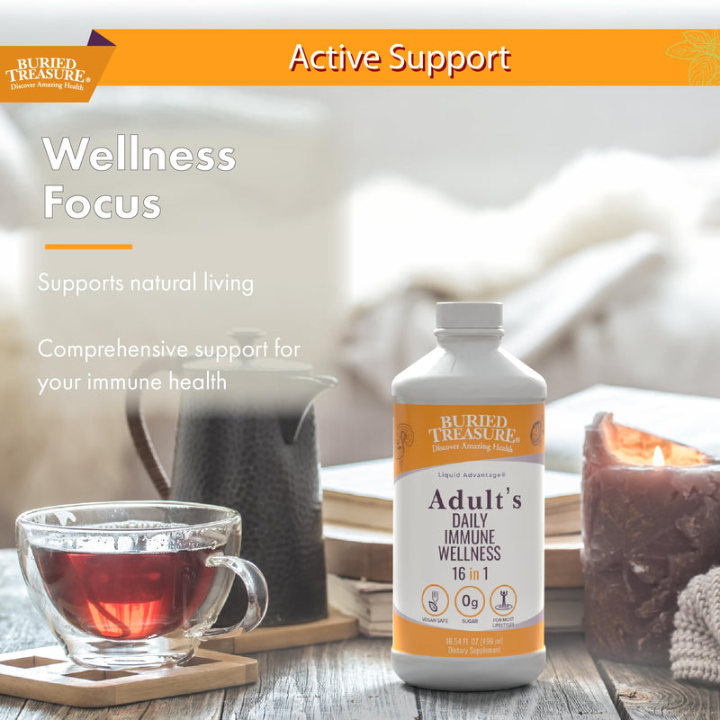 Buried Treasure Adult Daily Immune Wellness - 16 Fl oz, 16 serv, Liquid Nutrient Blend for Immune Support with Elderberry, Echinacea, Vitamins & more