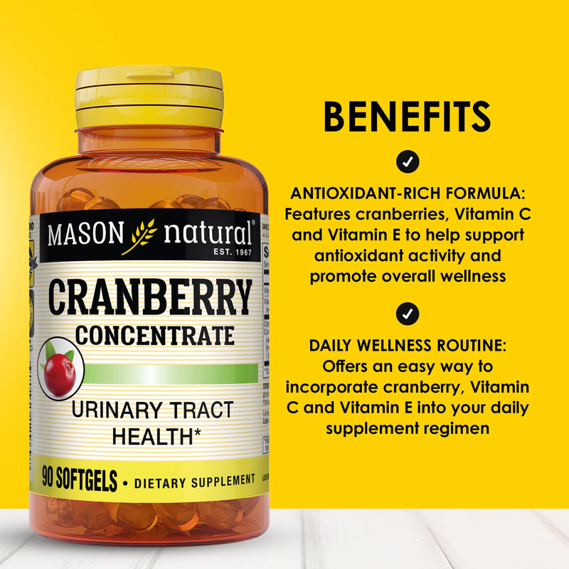 MASON NATURAL Cranberry 12:1 Concentrate with Vitamin C & E, Supports Immune & Urinary Health, 90 Capsules