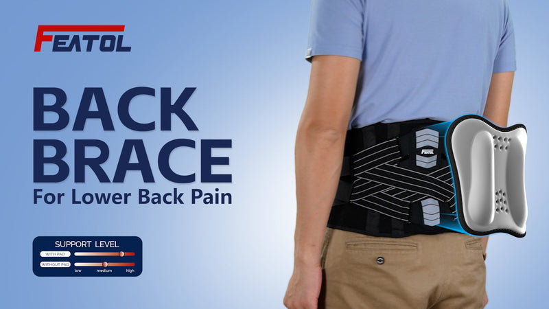 FEATOL Back Brace for Men Lower Back and Women, Removable Dual-Side Spine Lumbar Pad with Snug Fit, Adjustable Support Belt for Work, Gray, Size L 34.5-39" Large