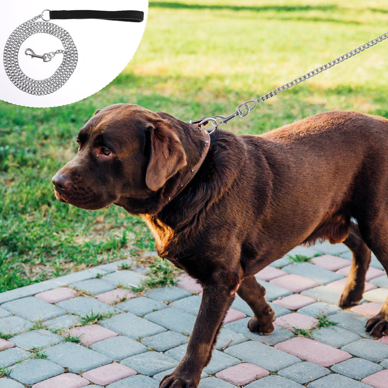 6FT Metal Dog Leash, 6FT Chew Proof Pet Leash Chain with Soft Handle, Stainless Steel Cuban Link Chain for Small Dogs Walking,Traffic Training Traveling - BeesActive Australia