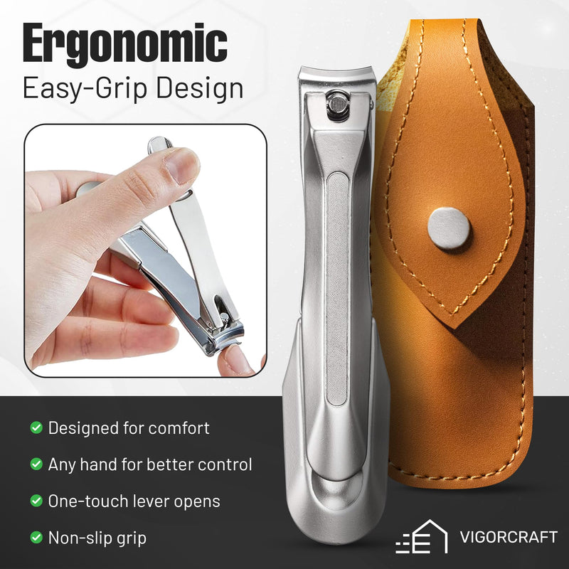 Japanese Stainless Steel Nail Clipper with Leather Case – Sharp Precision Blade, Built-in Nail File, Ergonomic Design – Made in Japan