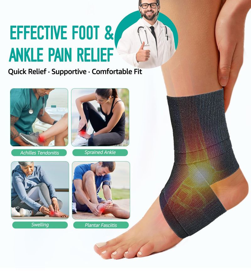 HiRui Ankle Support Brace for Men & Women, Adjustable Compression Strap for Sprains, Plantar Fasciitis, Achilles Tendonitis, Running, Workout, Sports – Fits Left & Right Foot (1, Black, Medium) 1 - BeesActive Australia