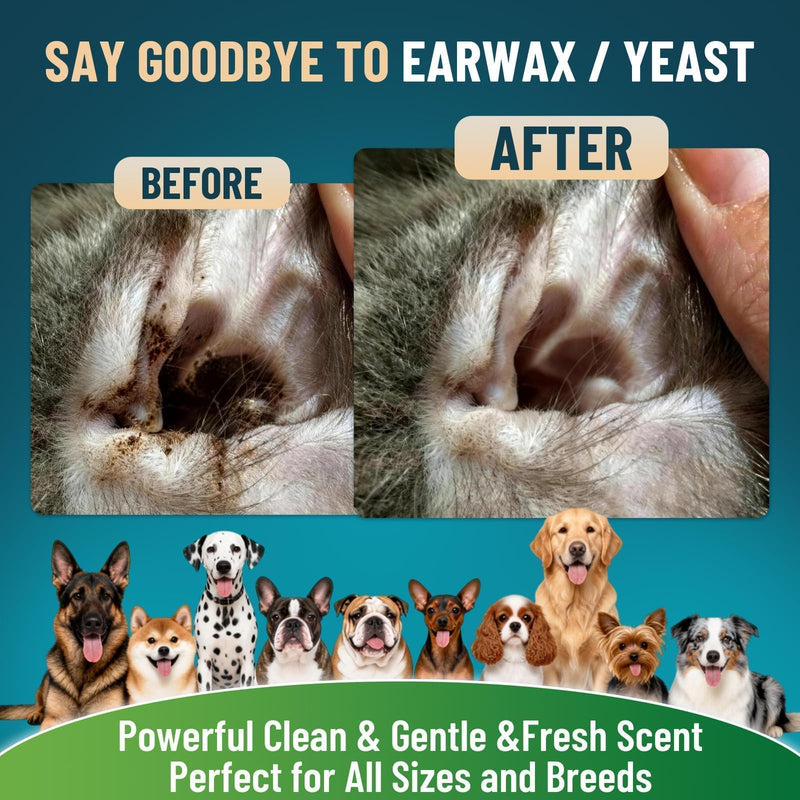 VICSOM Dog Ear Infection Treatment Drops, Natural Dog Ear Cleaner Ear Drops for Itch Relief, Support Wax, Odor & Yeast Infection, Dog Ear Cleaning Solution with Ozonated Olive Oil, 60ml