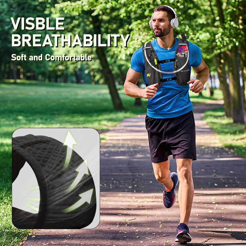 N NEVO RHINO Running Vest, Lightweight Hydration Vest, Insulated Water Backpack with 1.5L Water Bladder for Hiking, Trail, Running,Marathons,Cycling Black