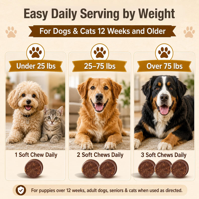 Turkey Tail Mushroom for Dogs, TailSphere 12-in-1 Mushroom Chews for Dog Immune, Gut, Skin & Coat Support, 7-Mushroom Blend with Reishi & Lion’s Mane, Probiotics & Omega-3, Chicken Flavor, 90 Count