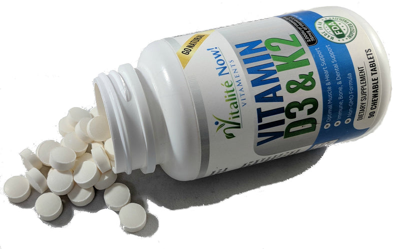 Vitamin D3 2000 IU + K2 - Optimized Absorption in Best Form MK7 | Lung Health, Strong Bones & Healthy Heart - All Natural - Cherry Flavor - 90 Chewable Tablets - 3 Month Supply!
