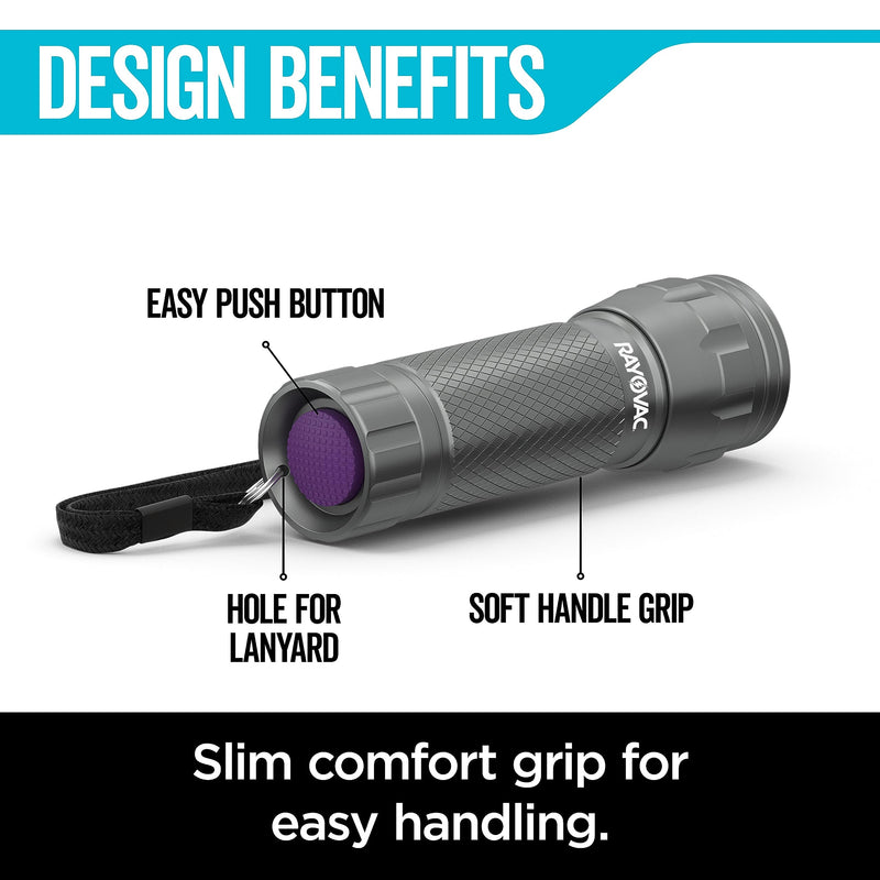 Rayovac UV Flashlight Black Light, Ultraviolet Light for Detecting Pet Stains and Auto Leaks, Flash Light with AAA Batteries Included, Pack of 1 - BeesActive Australia
