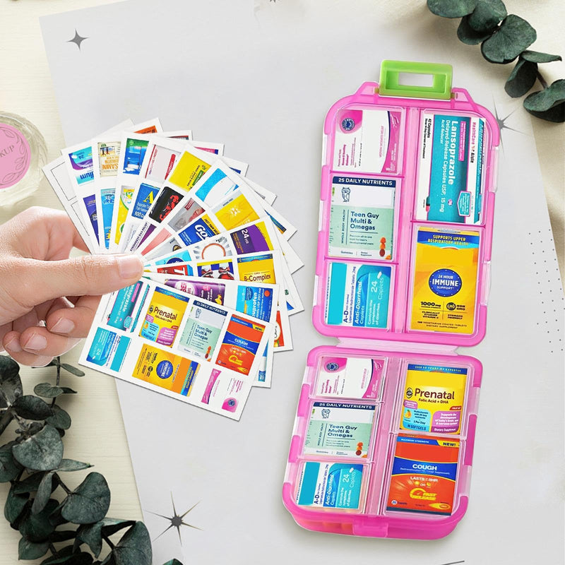 10 Compartment Pill Organizer with Labels Portable Travel Pill Box | Small Pill Box for Vitamins & Medication | Folding, Waterproof, BPA-Free | Morning/ Afternoon/ Night