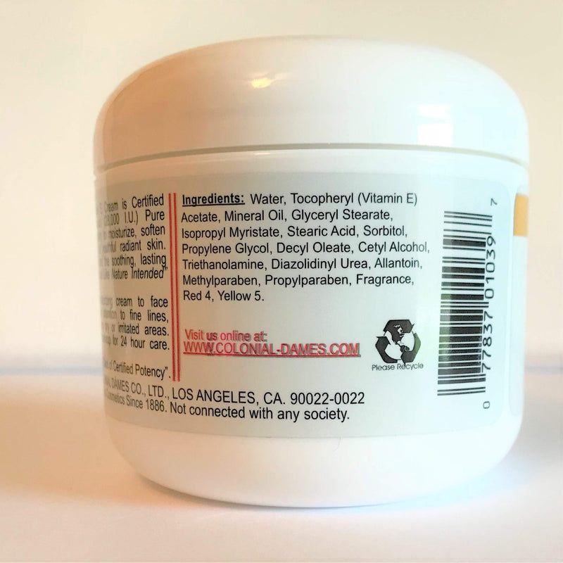 Colonial Dames Concentrated Vitamin E Moisturizing Cream 14,000 I.U. for Hydrating & Moisturizing Chapped Dry Skin & Fine Lines. 6 Ounce (Pack of 1)