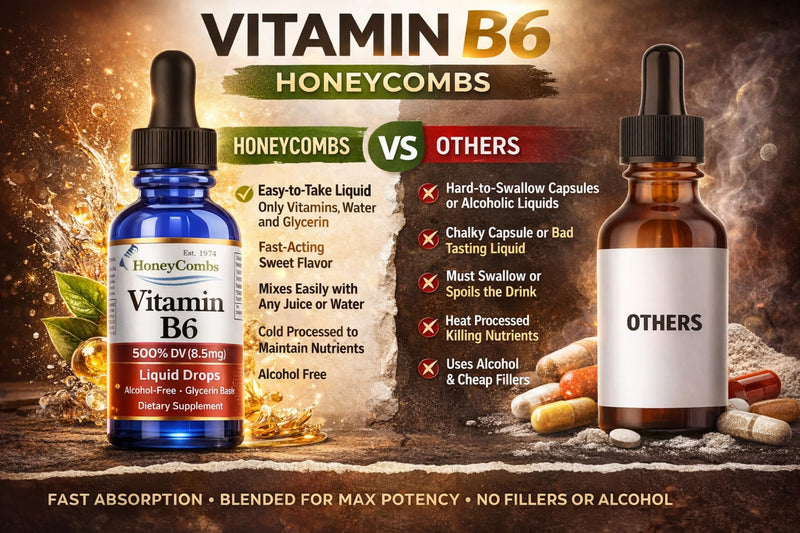 HoneyCombs Vitamin B6 Liquid Drops, Pyridoxine HCl Supplement, 1oz | Liquid Vitamin B6 Pyridoxine supports healthy energy metabolism in a fast-absorbing liquid formula. 1 Fl Oz (Pack of 1)
