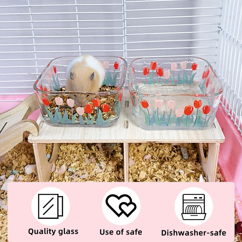Hamster Food Bowl Glass Tulip Guinea Pig Food Dish Bowl Bunny Feeding & Water Bowls for Small Animals Syrian Hamsters Gerbil Ferret Mice Rats Rabbit Chinchilla Hedgehog (2 Pack) - BeesActive Australia