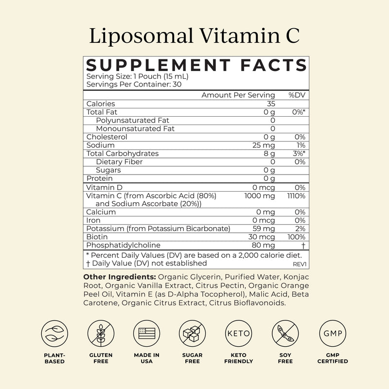 CYMBIOTIKA Vitamin C Individual Packets, Liposomal Delivery, Supplement for Immune Support, Collagen Boost, & Healthy Aging, Skin Hydration Packets, Citrus Vanilla Flavor, 30 Pack - BeesActive Australia