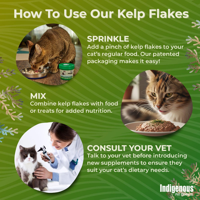 Indigenous Pet Organic Sea Kelp Flakes for Cats - 2.54 Ounce | Natural Dental Care & Fresh Breath Support | Reduces Plaque & Tartar | Boosts Immune, Digestive & Thyroid Health Cat