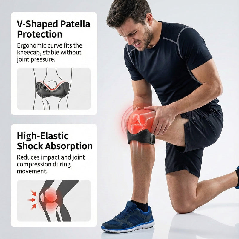Knee Brace for Women & Men Pain Relief 2 Pack- Adjustable V-Shaped Silicone Cushion, 3D Air Cushion for Joint Support, Non-Slip, Breathable, Patellar Tendon Support Strap (Black) One Size Black - BeesActive Australia