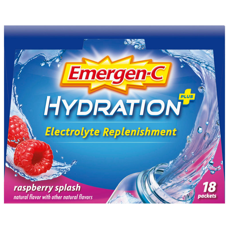 Emergen-C Hydration+ Sports Electrolyte Replacement Sports Drink Mix Powder with Vitamin C, Raspberry Splash Flavor, Back to School Essentials - 18-0.33 oz On The Go Packets (Pack of 36) 0.33 Ounce (Pack of 36)