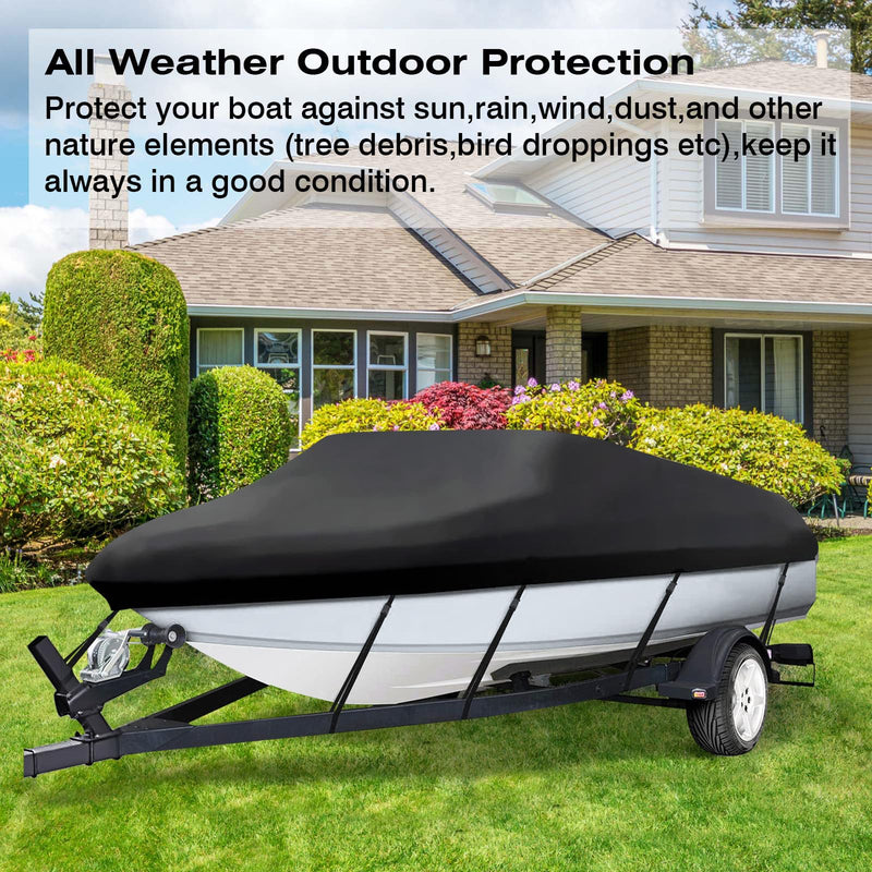 NEVERLAND Trailerable Boat Cover Waterproof Heavy Duty Marine Grade Polyester Canvas Fits V Shape/V-Hull and Tri-Hull Runabouts, Pro-STYL, Bass Boats (Boat Length 17-19ft, Beam Width up to 102",Black) Black C: 17'-19' Long, Beam width up to 102"