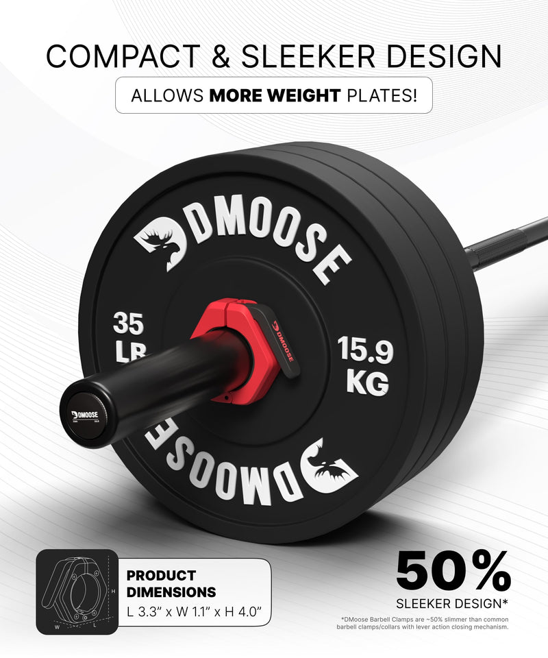 DMoose Fitness Barbell Clips 2 Inch (Pair) - Quick Release Olympic Barbell Clamps & Collars with Anti Slip TPR Grip for Secure Weightlifting and Powerlifting - Weight Clips for Bars at Home or Gym Red Magnetic - BeesActive Australia