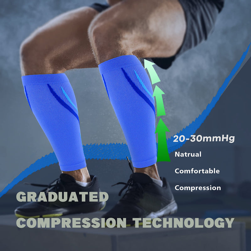 Calf Compression Sleeve for Men & Women 20-30 mmHg, Leg compression Sleeve, Footless Compression Socks (1 or 2Pair) 2pairs-blue Large-X-Large - BeesActive Australia