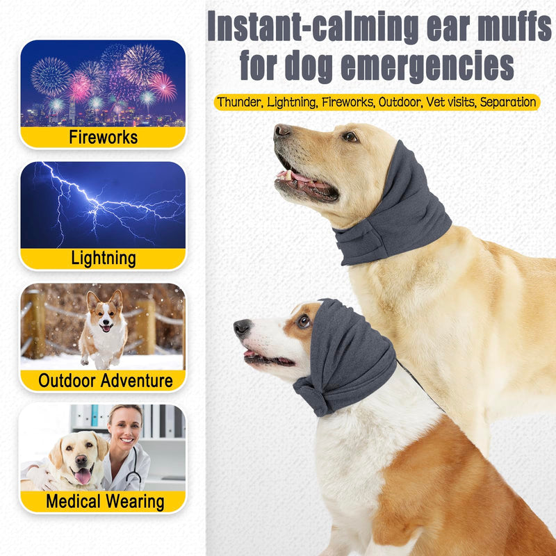 Meifsou Quiet Ears for Dogs - Adjustable Ear Covers for Noise, No Shake Dog Head Wrap, Dog Calming Hood for Thunder, Lightning, Fireworks, Vet Visits, Polyester and Stretch Cotton Blend, Grey S S-Head Circle(9.8"~14.9")