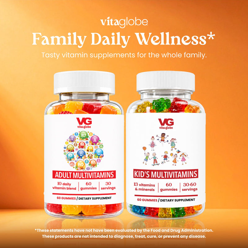 VITA GLOBE Adult Multivitamin Gummies with 9 Vitamins A C D E B6 B12 | Non-GMO, Vegan, Chewable Daily Vitamins with Folic Acid, Biotin & Zinc, Immune Support, 120 Count 60 Count (Pack of 1)