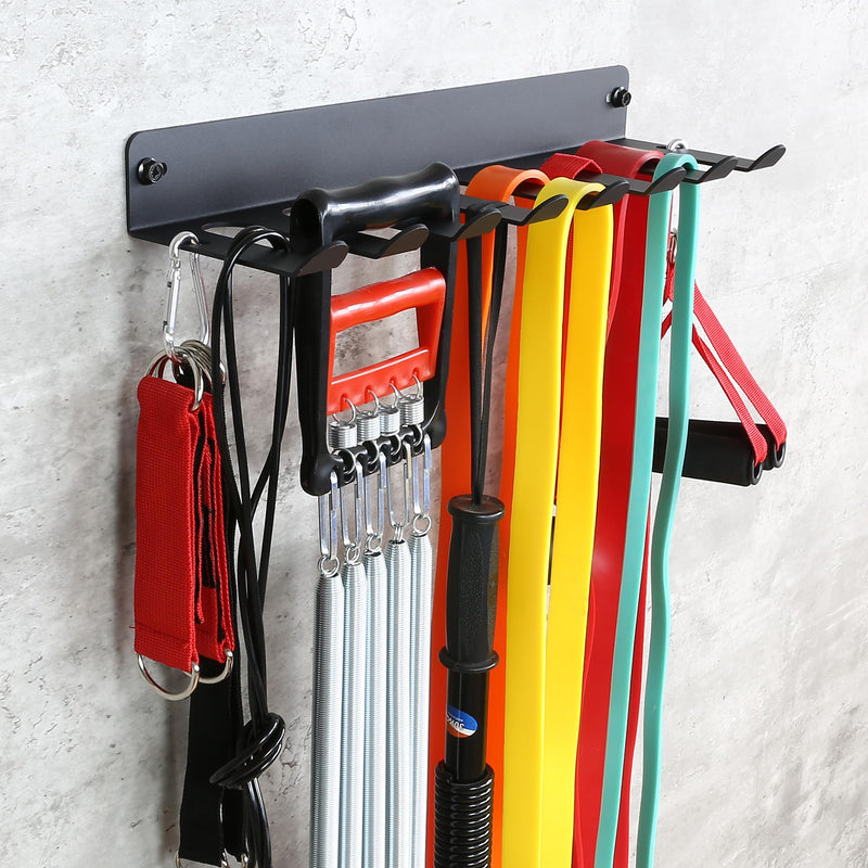 Multi-Purpose Gym Equipment Storage Rack Resistance Bands Storage Hanger Barbell Rack Heavy Duty Gym Rack for Exercise Bands, Lifting Belts and Jump Ropes 17" / 8 prongs - BeesActive Australia