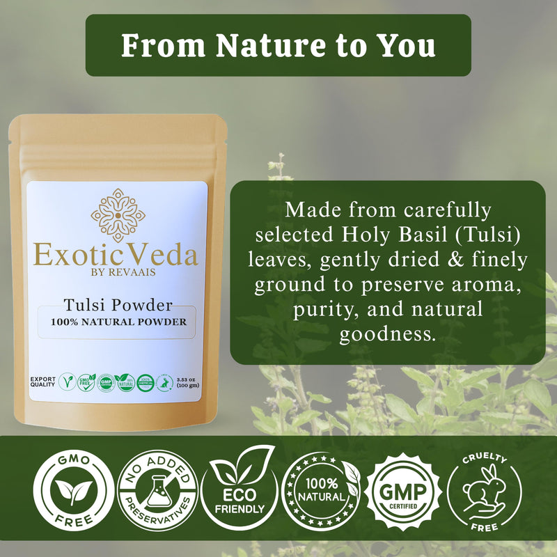 Tulsi Powder (Holy Basil) 100g (3.53oz) | 100% Pure & Natural | Non-GMO, Vegan, Gluten-Free | No Preservatives | Perfect for Teas, Smoothies, Juices, Cooking, Hair Masks & Skin Care - BeesActive Australia
