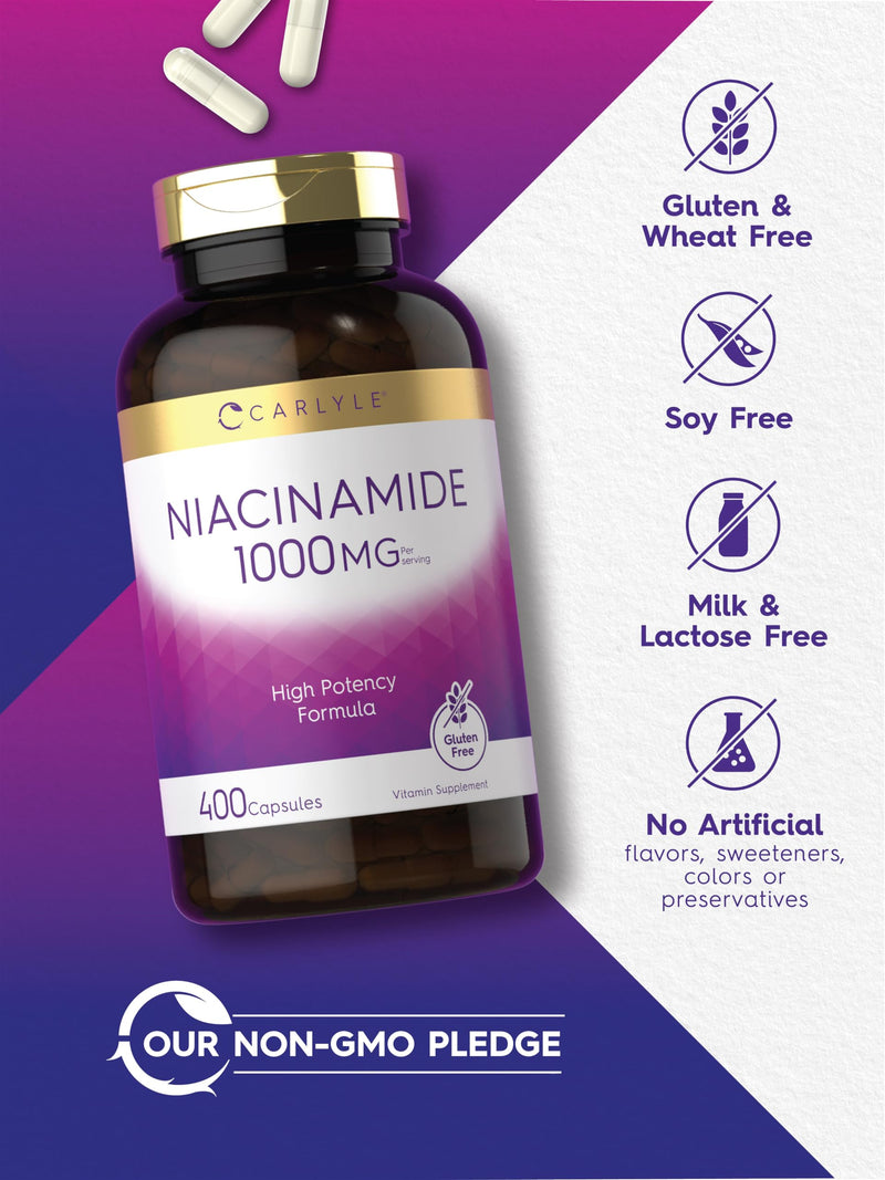 Carlyle Niacinamide 1000 mg | 400 Capsules | High Potency Formula | Non-GMO, Gluten Free Supplement 400 Count (Pack of 1)