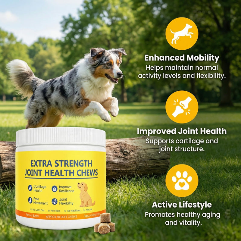 Extra Strength Joint Health Chews, Dog Hip and Joint Supplement, Contains MSM & Collagen Peptides, Promotes Joint Lubrication, Comprehensive Joint Care, 60 Chews (1) 1