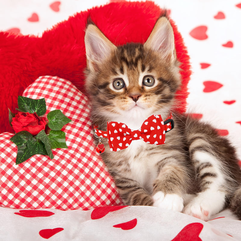 3Pcs Valentine's Day Cat Collar Love Heart Bowtie Collar with Breakaway Bell Red White Pink Adjustable Kitten Collar for Girl Boy Cat Small Pet - BeesActive Australia