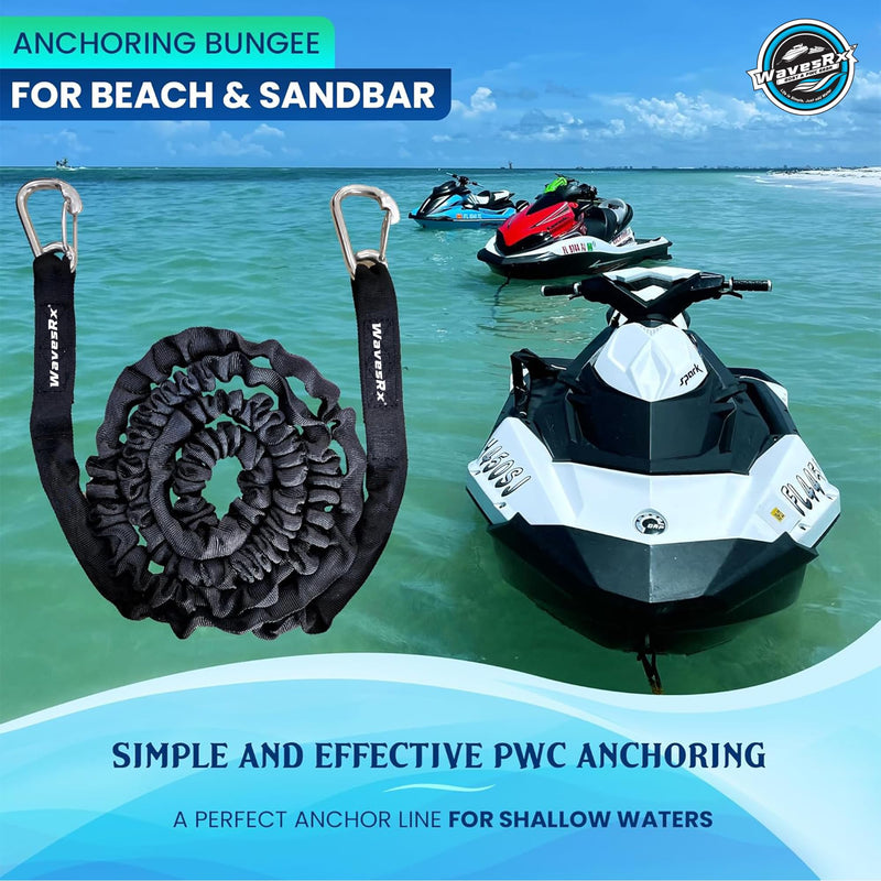 WAVESRX AnchorMate Bungee Line | Boat Bungee Dock Lines for Boats, PWCs & Kayaks | Absorbs Shock from Swells & Wind, Prevents Anchor Dislodging | Perfect for Anchoring, Mooring & Tethering 7-14 BLACK - BeesActive Australia