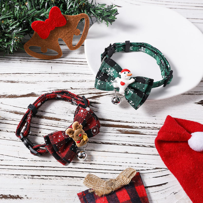 2pcs Christmas Kitten Collars, Adjustable Breakaway Cat Collars Cute Holiday Cat Collar Holiday Kitty Collar Christmas Bow Tie Pets Bells Xmas Accessories for Girl Boy - BeesActive Australia