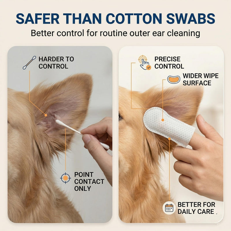Dog Ear Wipes - 150 Count Finger Ear Cleaner for Cats, Alcohol Free Plant Based Ear Cleaning, Remove Wax Dirt Odor Ear Therapy Wipes